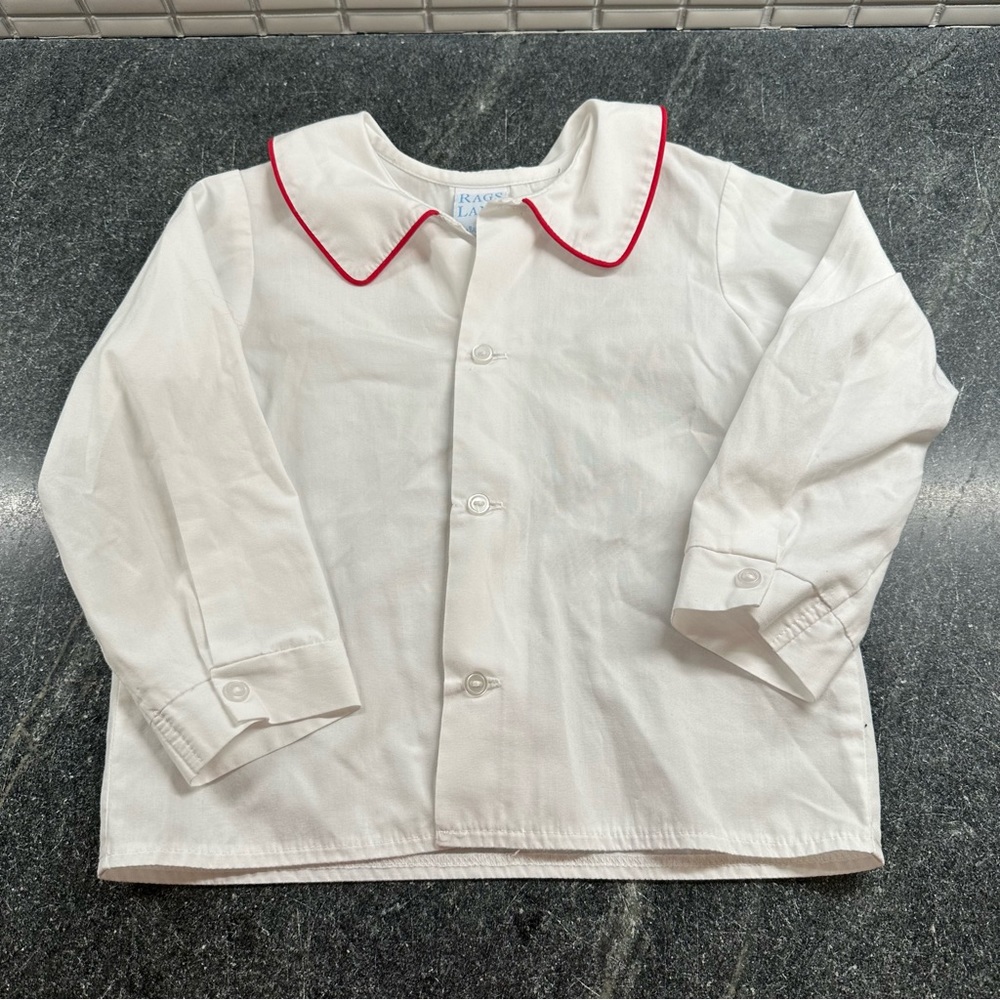 Rags Land White Button Down with Red Accent